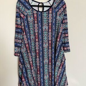 Rue Juju Boho Mosaic Stripe Swing Dress Size Large